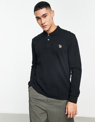 PS Paul Smith regular fit logo long sleeve polo in black