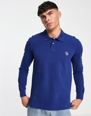PS Paul Smith regular fit logo long sleeve polo in blue - ASOS Price Checker