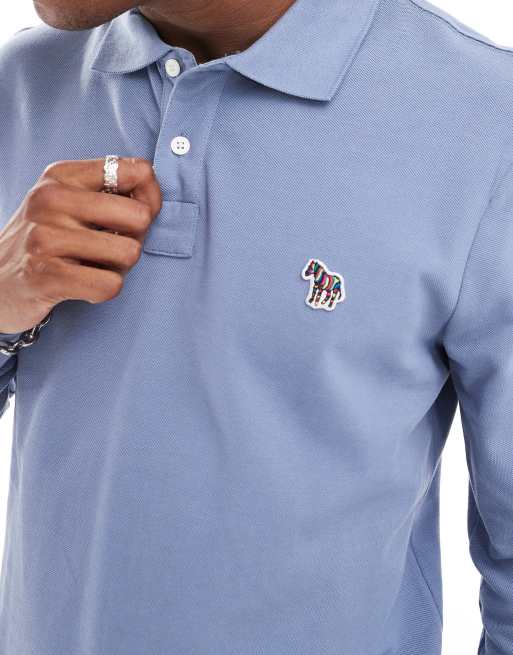 PS Paul Smith regular fit logo long sleeve polo in blue