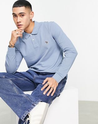PS Paul Smith regular fit logo long sleeve polo in pale blue