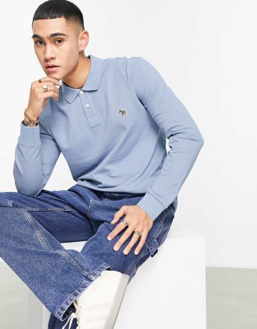 PS Paul Smith - Regular-fit polo met logo en lange mouwen in zachtblauw