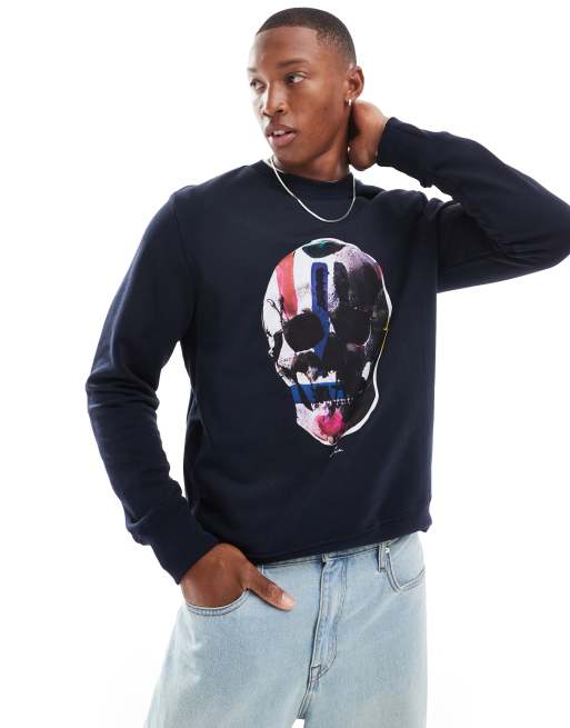 PS Paul Smith - Regular-fit sweatshirt met doodshoofdprint in marineblauw