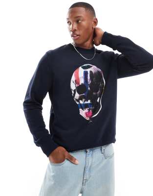 regular fit sweatshirt with skull print in navy