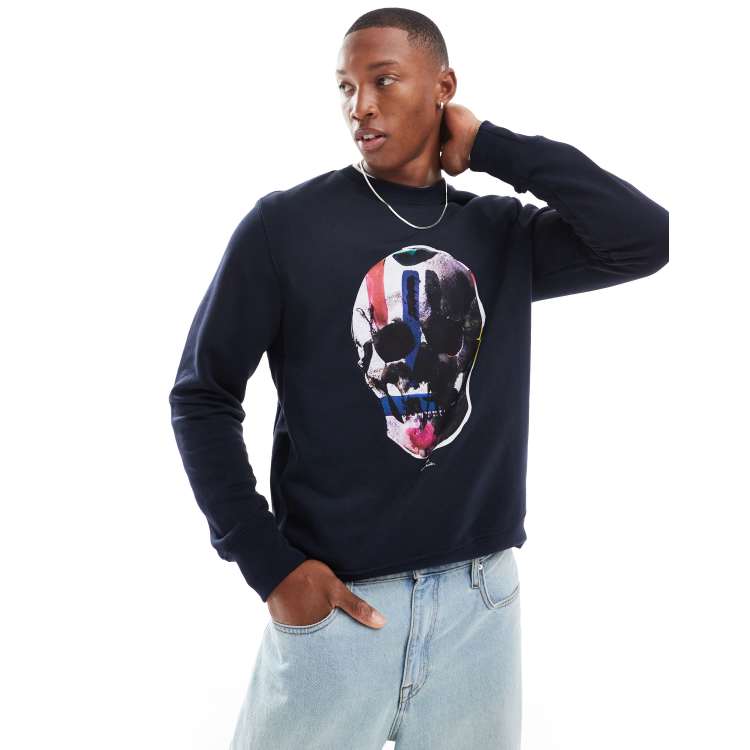 PS Paul Smith regular fit sweatshirt with skull print in navy ASOS