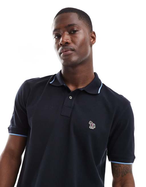 PS Paul Smith regular fit tipped polo with logo in navy | ASOS