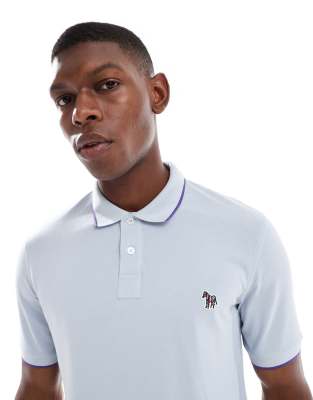 PS Paul Smith regular fit zebra logo tipped polo shirt in light blue - view 1
