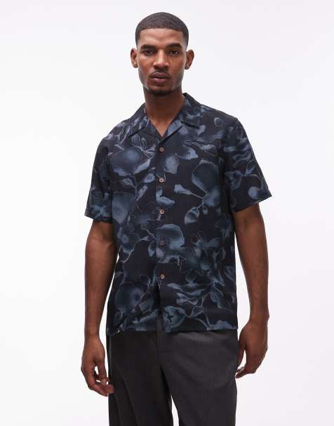 PS Paul Smith revere collar floral printed shirt in black
