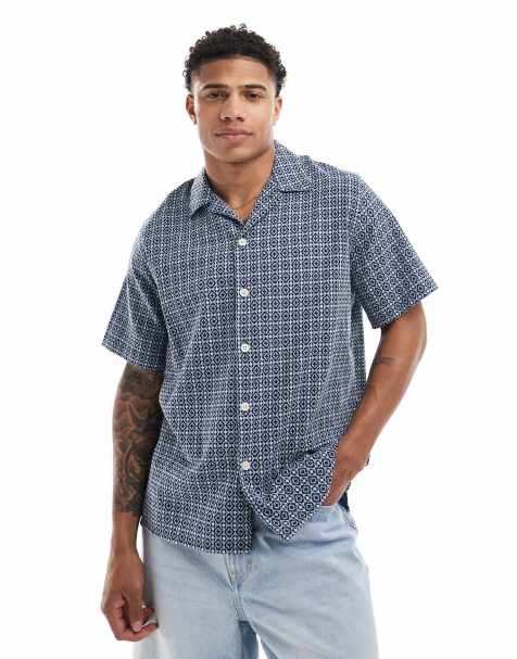 PS Paul Smith revere collar shirt in blue tile print - view 1