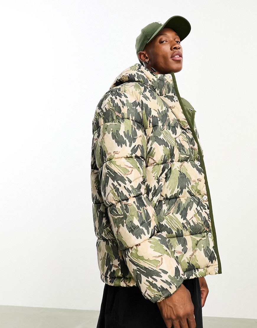 PS Paul Smith reversible ripstop leaf camo hooded puffer jacket in dark green/multi