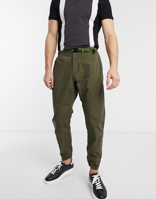 PS Paul Smith ripstop clip belt trousers with cuffed leg in khaki
