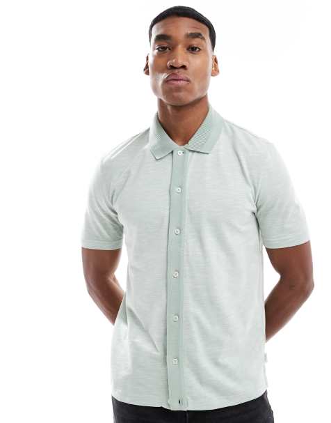 PS Paul Smith short sleeve button up polo shirt in light green - view 1