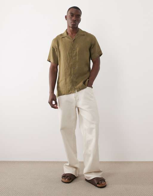 PS Paul Smith short sleeve casual fit linen shirt in khaki, 3 of 5