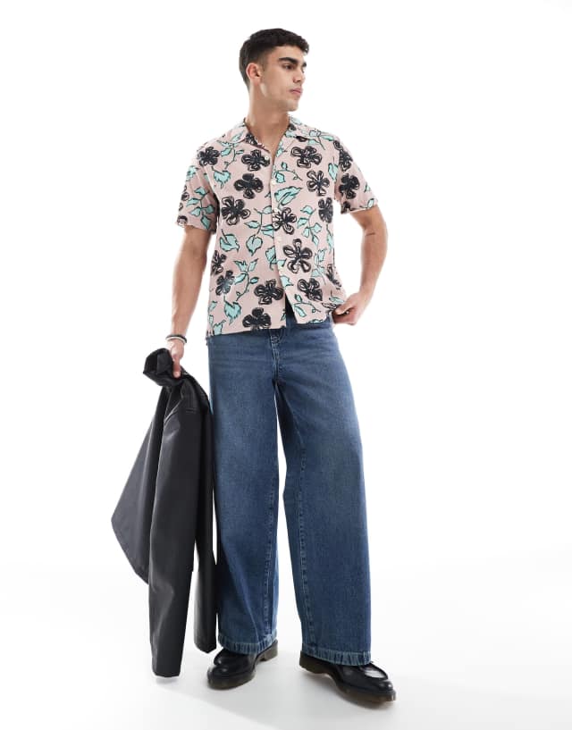 PS Paul Smith short sleeve casual shirt with floral print in pink