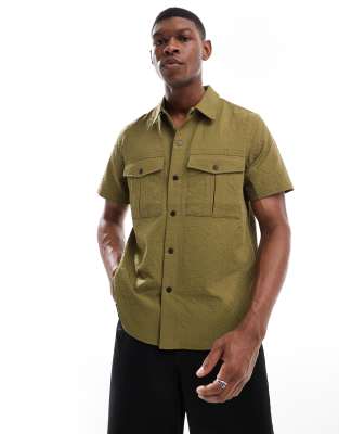 PS Paul Smith PS Paul Smith short sleeve seersucker shirt in khaki-Green