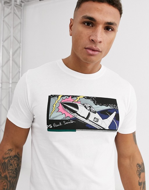 PS Paul Smith slim fit airplane print t-shirt in white