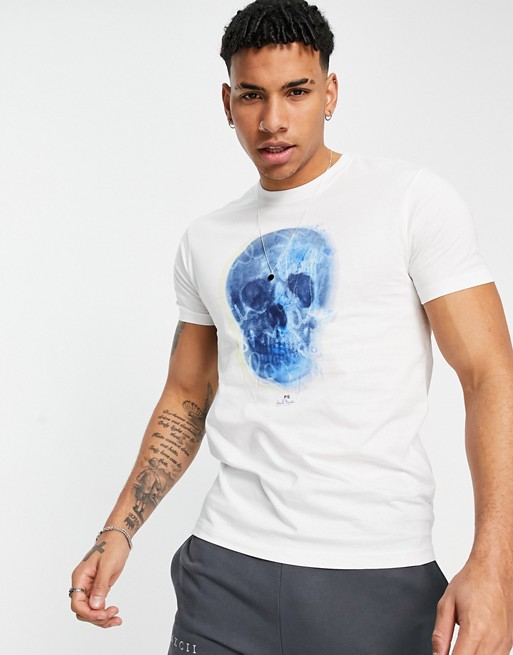 PS Paul Smith slim fit blue skull t-shirt in white