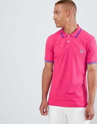 PS Paul Smith slim fit tipped zebra logo polo in pink | ASOS