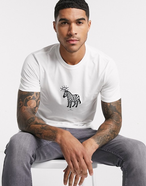 PS Paul Smith slim fit zebra printed logo t-shirt in white