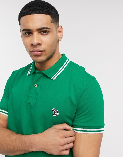 PS Paul Smith slim fit zebra tipped polo in green