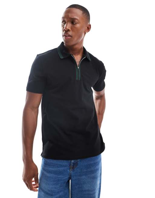 PS Paul Smith - Sort poloskjorte med kontrastfarvet lynlås i Regular Fit