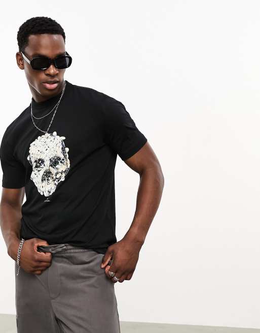 PS Paul Smith - Sort T-shirt med print med dødningehoved og kaniner