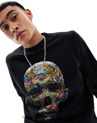 PS Paul Smith sticker skull print sweatshirt in black