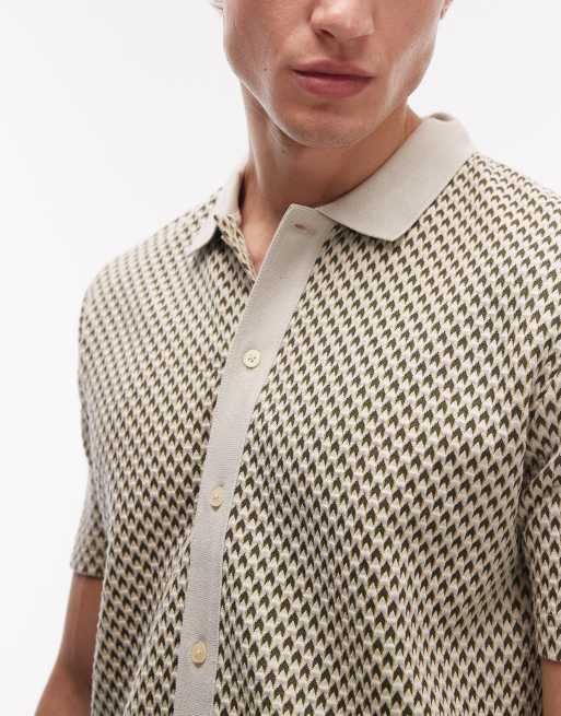 PS Paul Smith - Strikket beige skjorte i jacquard med korte ærmer, 5 af 5