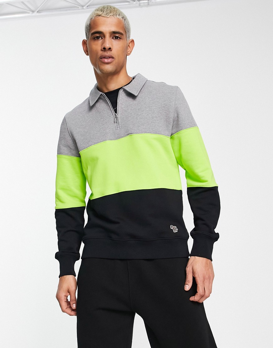 PS Paul Smith stripe 1/4 zip sweatshirt with collar in grey