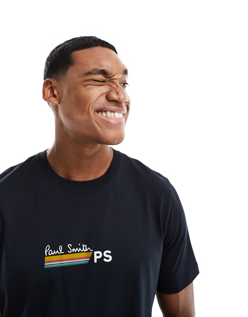 PS Paul Smith stripe logo chest print t-shirt in navy