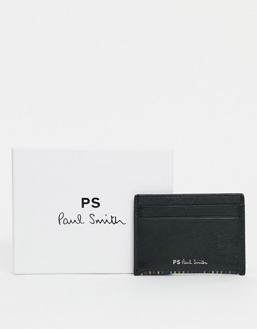PS Paul Smith stripe logo leather card holder in black