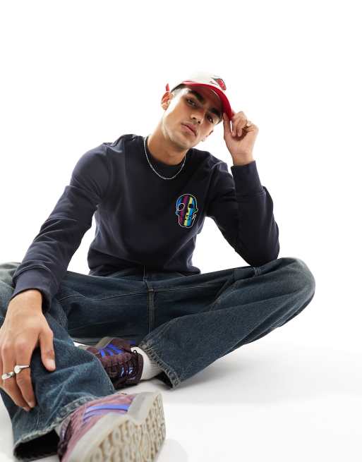 PS Paul Smith stripe skull print sweatshirt in navy