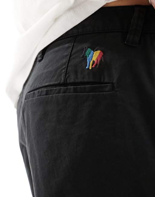 PS Paul Smith stripe zebra embroidered tapered cotton cargos in black, 3 of 5