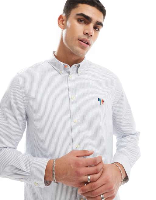 PS Paul Smith striped logo oxford shirt in blue, 2 of 4