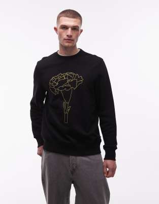 PS - Sweatshirt in Schwarz mit floralem Linienzeichnungs-Print Schwarz 44