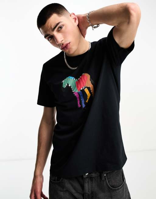 PS Paul Smith - T-shirt blu navy con grafica di zebra colorata sul davanti