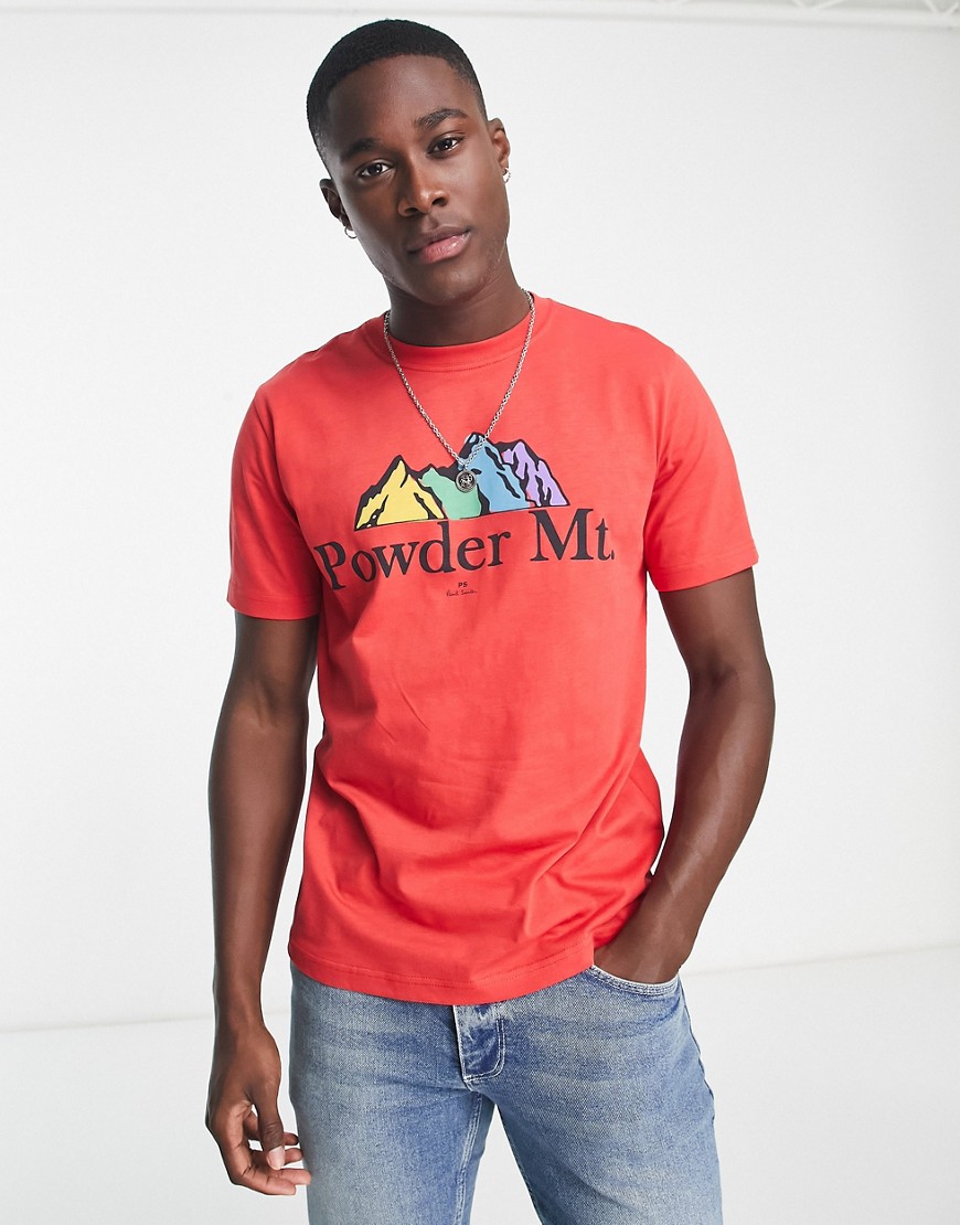 ps paul smith t-shirt in bright red with power mt front graphics