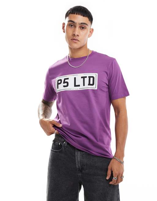 PS Paul Smith – T-Shirt in Lila mit Nummernschild-Print