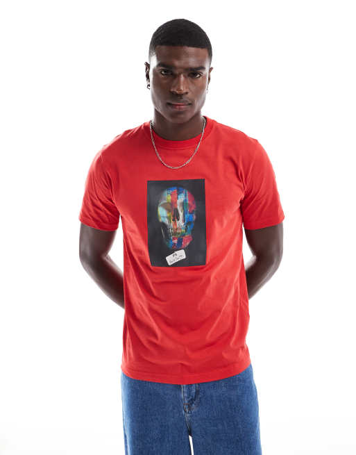PS Paul Smith – T-Shirt in Rot mit Totenkopf-Print