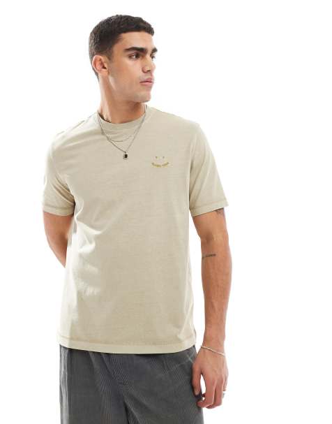 PS Paul Smith – T-Shirt in verwaschenem Beige mit Smiley-Logo - view 1
