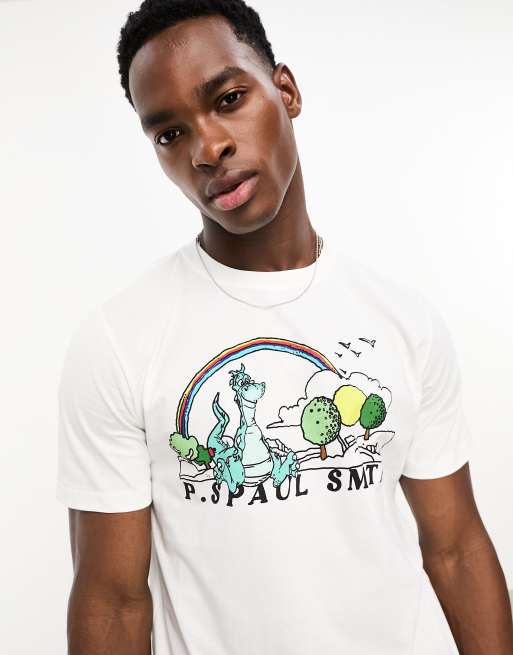 PS Paul Smith – T-Shirt in Weiß mit Drachen-Logoprint