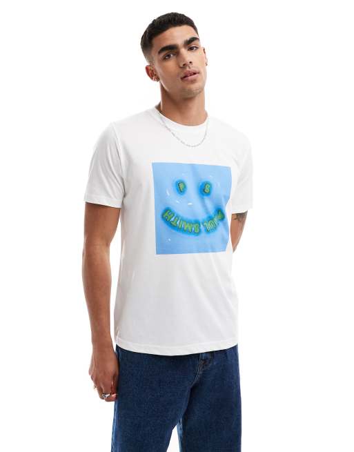 PS Paul Smith – T-Shirt in Weiß mit lächelndem Smile-Print