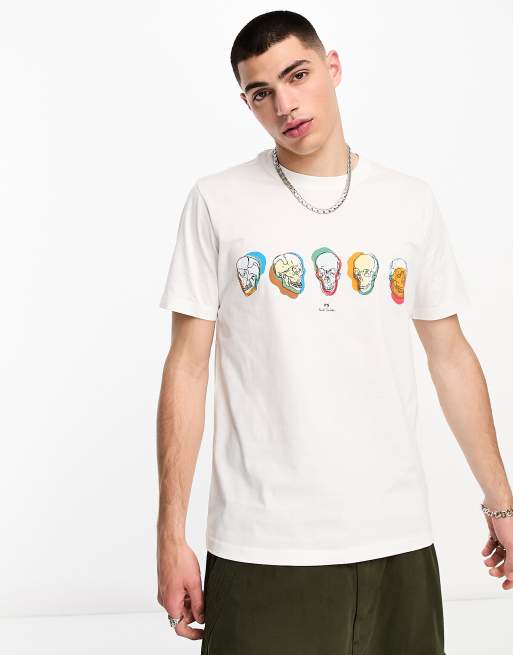 PS Paul Smith – T-Shirt in Weiß mit Totenkopf-Grafik vorne