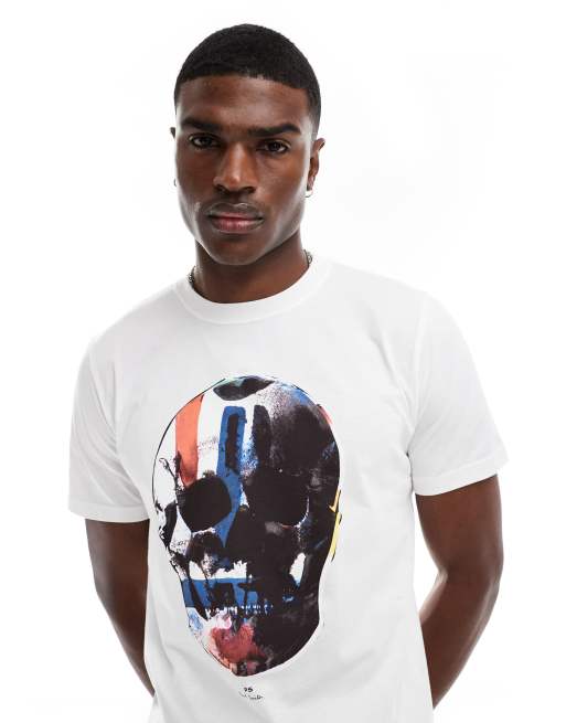 PS Paul Smith – T-Shirt in Weiß mit Totenkopf-Print