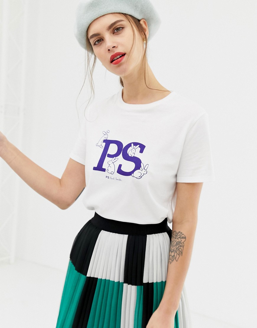 PS Paul Smith – T-shirt med logga och kaninmotiv-Vit