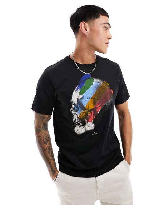PS Paul Smith - T-shirt met gestreepte schedelprint in zwart