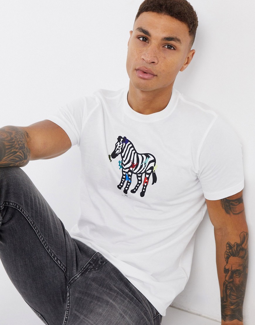 PS Paul Smith - T-shirt met zebra en klimmende poppetjes in wit