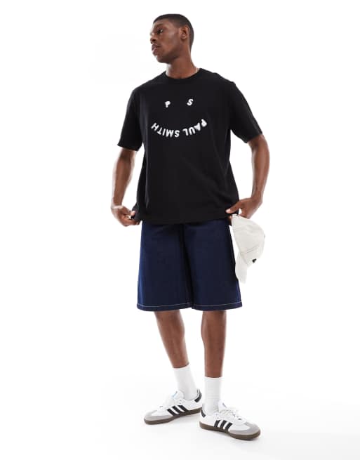 PS Paul Smith - T-shirt nera regular fit con stampa happy con logo, 2 di 4