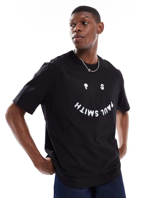 PS Paul Smith - T-shirt nera regular fit con stampa happy con logo, 4 di 4