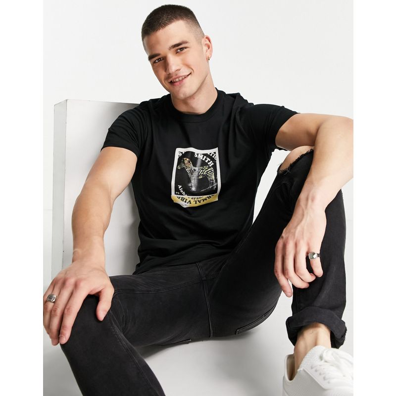 Yhbmu  PS Paul Smith - T-shirt slim fit nera con logo e polaroid