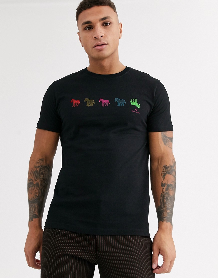 PS Paul Smith - T-shirt slim nera con stampa di zebre mini-Nero